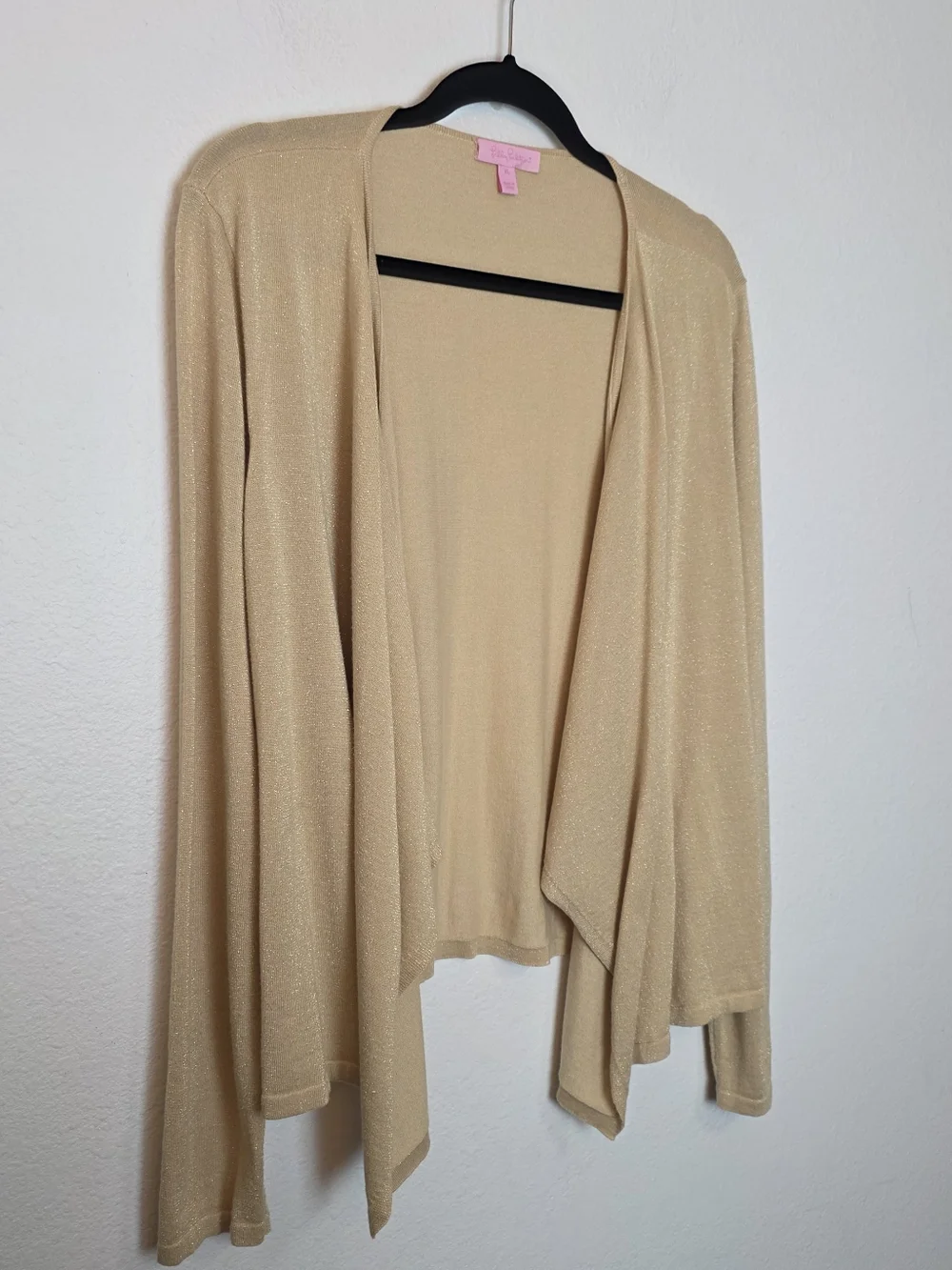 LILLY PULITZER Colony Gold Metallic Drape Front Cardigan Sweater Lightweight XL - Picture 3 of 12